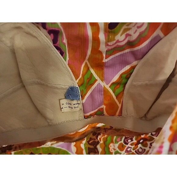 VTG 60s Vintage Halter Sundress Tropical Floral Smocked Built-In Bra Sz 16 Cr60 - Picture 6 of 6